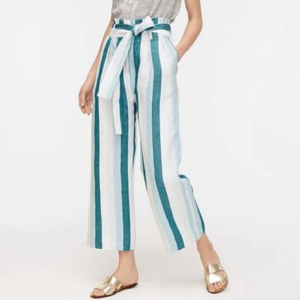 Brand new J. Crew striped pants in hies of blue, green, and white, size S